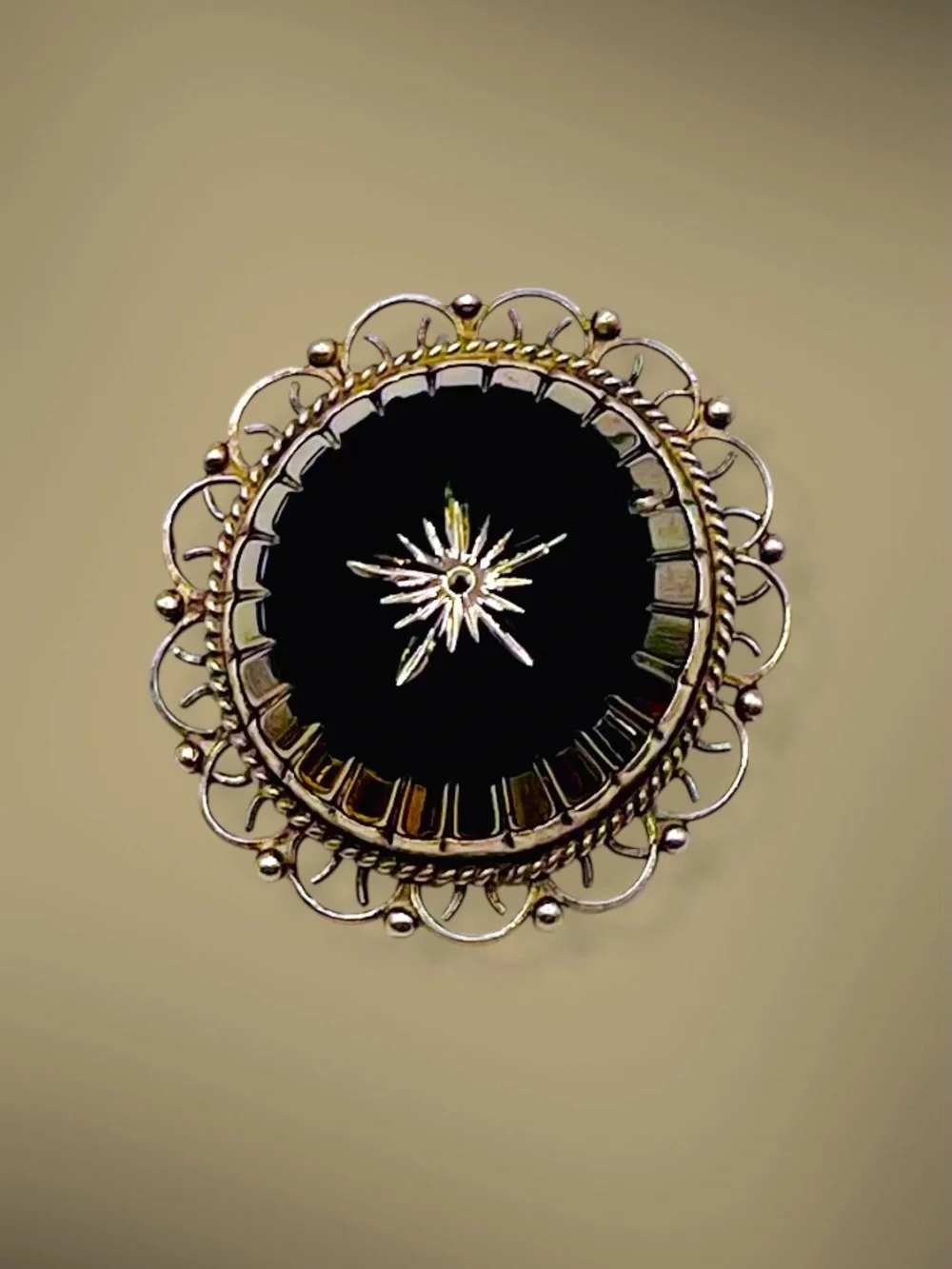 Vtg Mexican Sterling Silver Black Onyx Starburst Pendant Pin 925 JFCM Jalisco